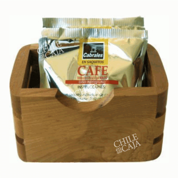 Tarjetero de madera con café en bolsitas *CORHIE007 | Chile en una caja